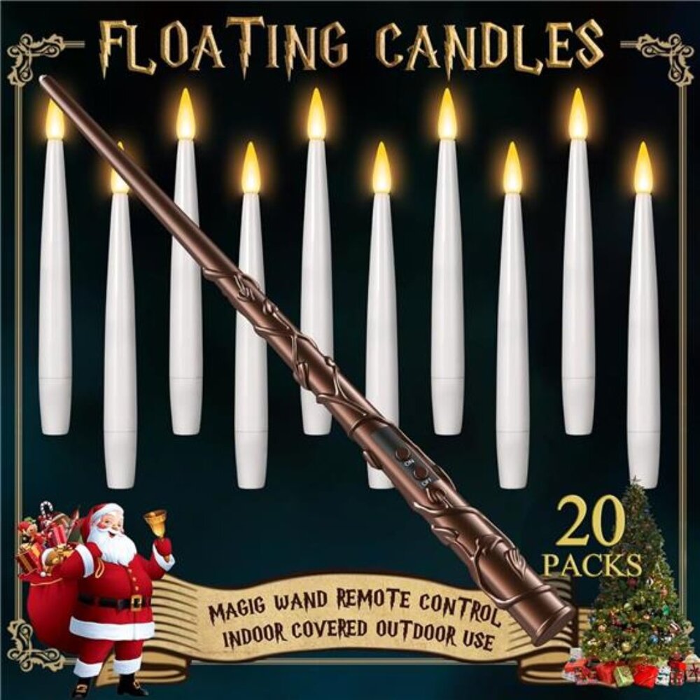 Floating Candles with Wand 20PCs -Christmas Magic Hanging Flameless Candles